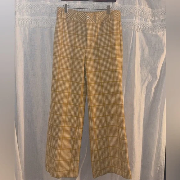 Maeve Yellow Checkered Wide Leg Pants - Picture 2 of 3